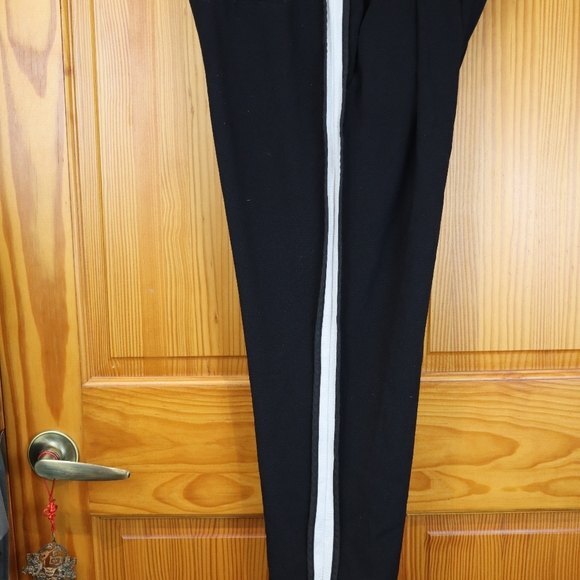 Top Shop Black Striped Dress Pants 6 - Elastic Waist Workwear Trousers - Picture 12 of 16